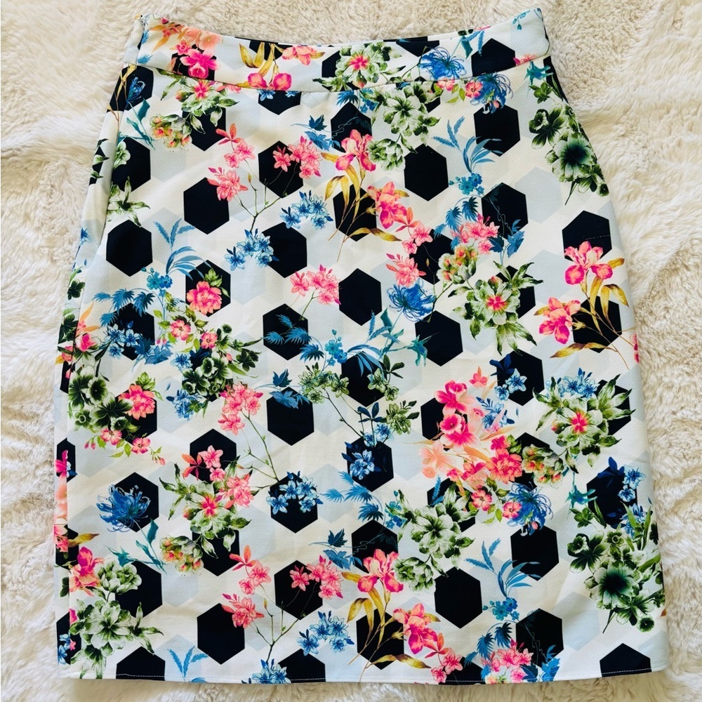 Ranna Gill Floral Print Women's Midi Pencil Skirt Size Small